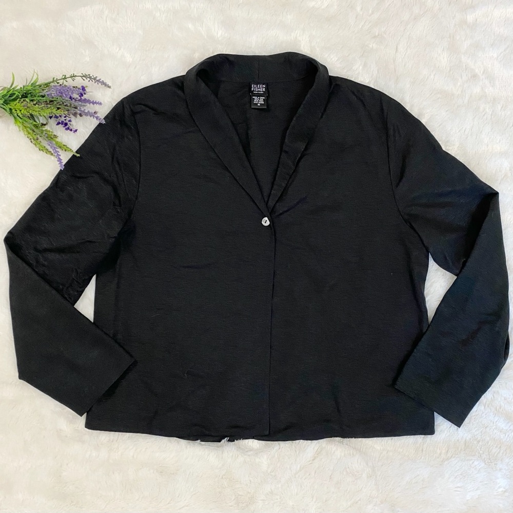 EILEEN Fisher Black Silk Lightweight Boxy Fit Jacket